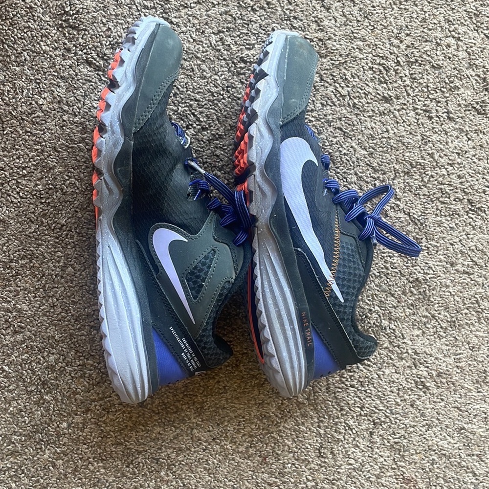 Nike juniper trail running shoes, purple with orange outsole, Size 9.5